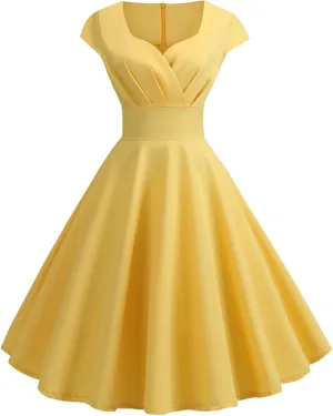 1950S Outfits for Women Rockabilly Swing Dress Retro A line Dress Cocktail Prom Midi Dress Trendy Knee-Length Dress