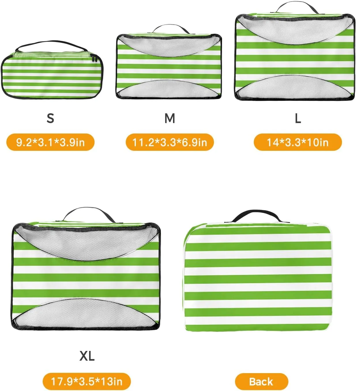 4 Set Packing Cubes - Modern Green Stripes Packing Cubes for Carry on Suitcase Lightweight Travel Essential Bag for Clothes Shoes Cosmetics Toiletry