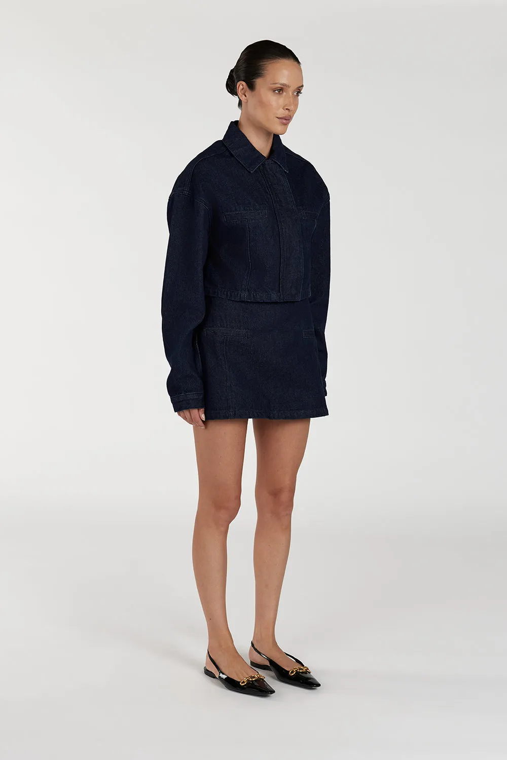 ALBERTA INDIGO TAILORED DENIM SKIRT