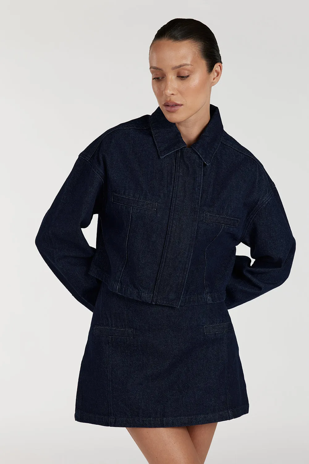 ALBERTA INDIGO TAILORED DENIM SKIRT