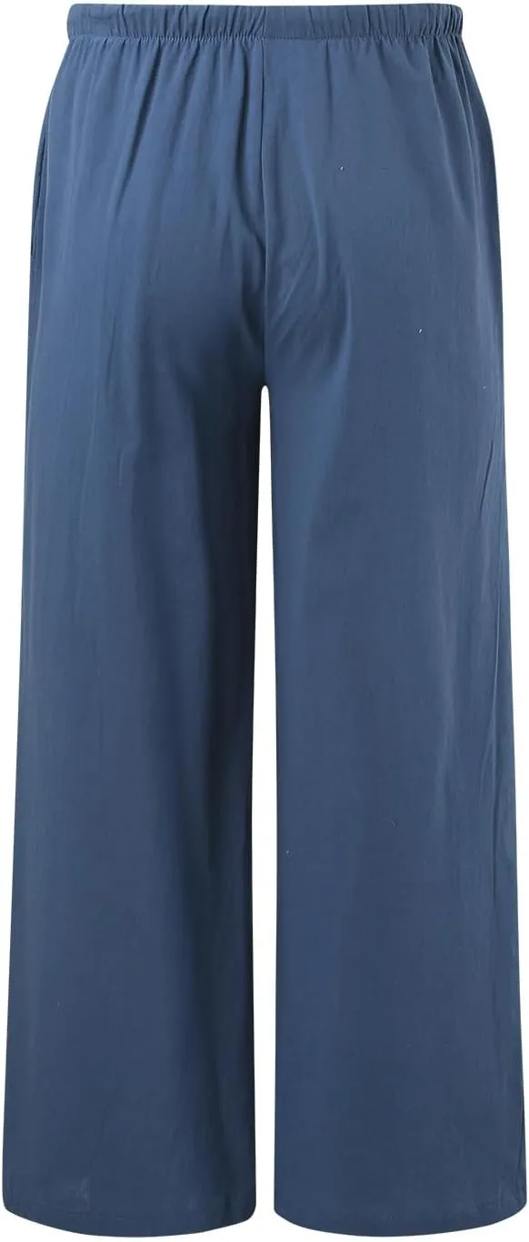 Aniywn Wide Leg Linen Pants for Women Capri Palazzo Pants Summer Flowy Casual Trousers with Pockets Beach Vacation Outfits