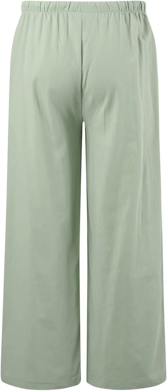 Aniywn Wide Leg Linen Pants for Women Capri Palazzo Pants Summer Flowy Casual Trousers with Pockets Beach Vacation Outfits