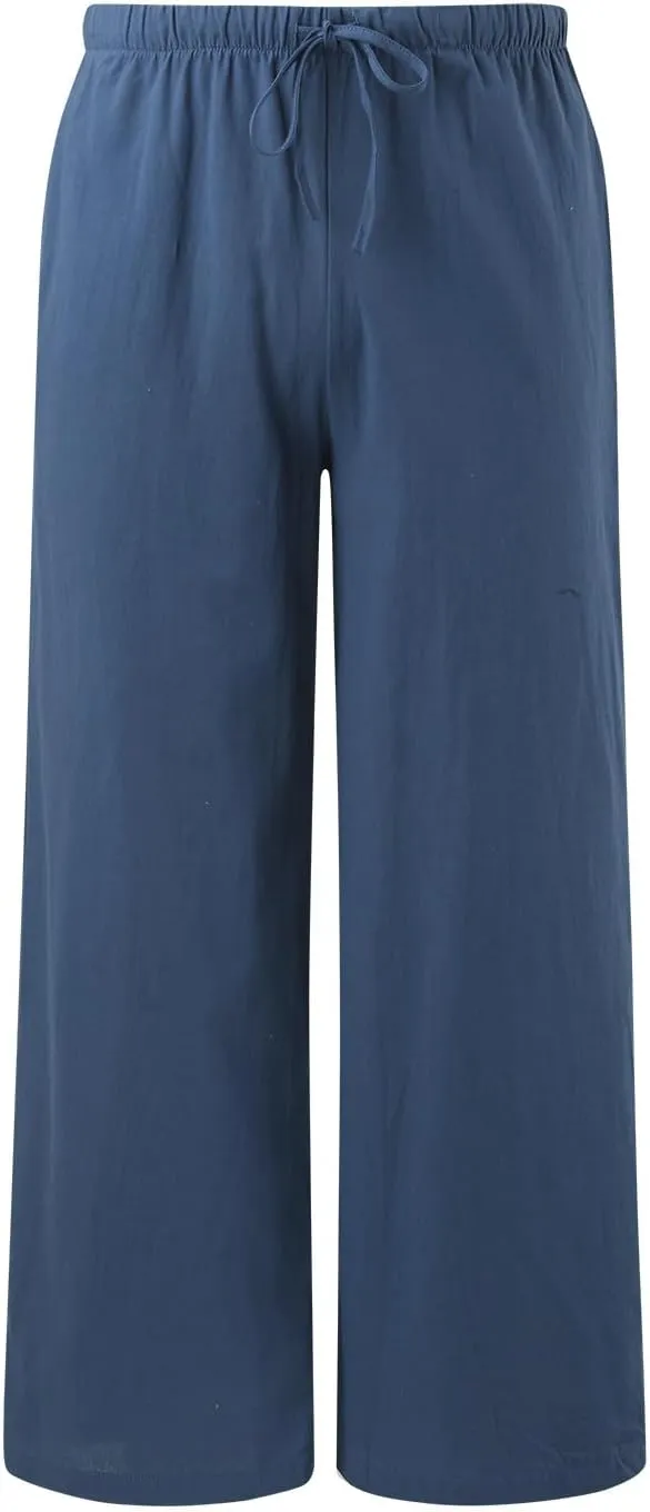 Aniywn Wide Leg Linen Pants for Women Capri Palazzo Pants Summer Flowy Casual Trousers with Pockets Beach Vacation Outfits
