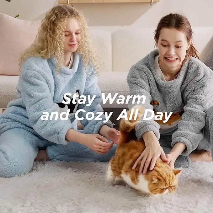 Bedsure Ultra-soft Shaggy Sherpa Loungewear Set-Prints Grey
