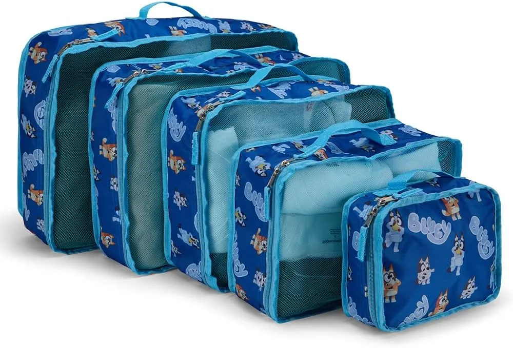 Bluey Bingo Packing Cube Set - Bluey Bingo Bandit, Chilli, Stripe, Trixie - 5 Piece Packing Cube Travel Essential - Luggage Organizer Set - For Kids,Teens,Adults