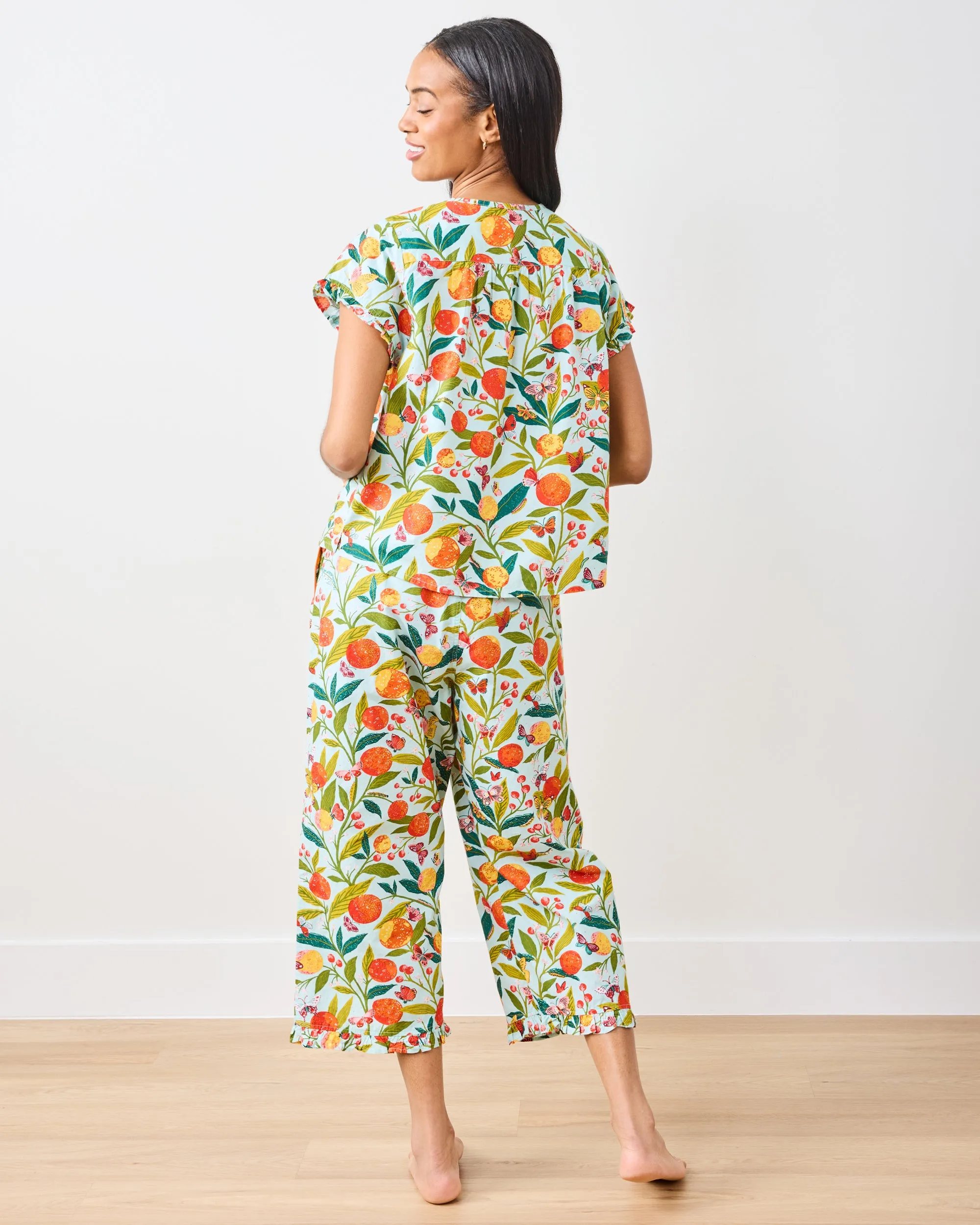 Butterfly Grove - Pintuck Cropped Pant Set - Soft Blue