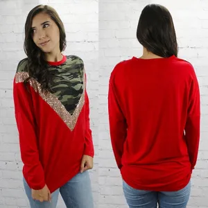 Camoflage and Sequin Long Sleeve Top Camoflage and Sequin Long Sleeve Top