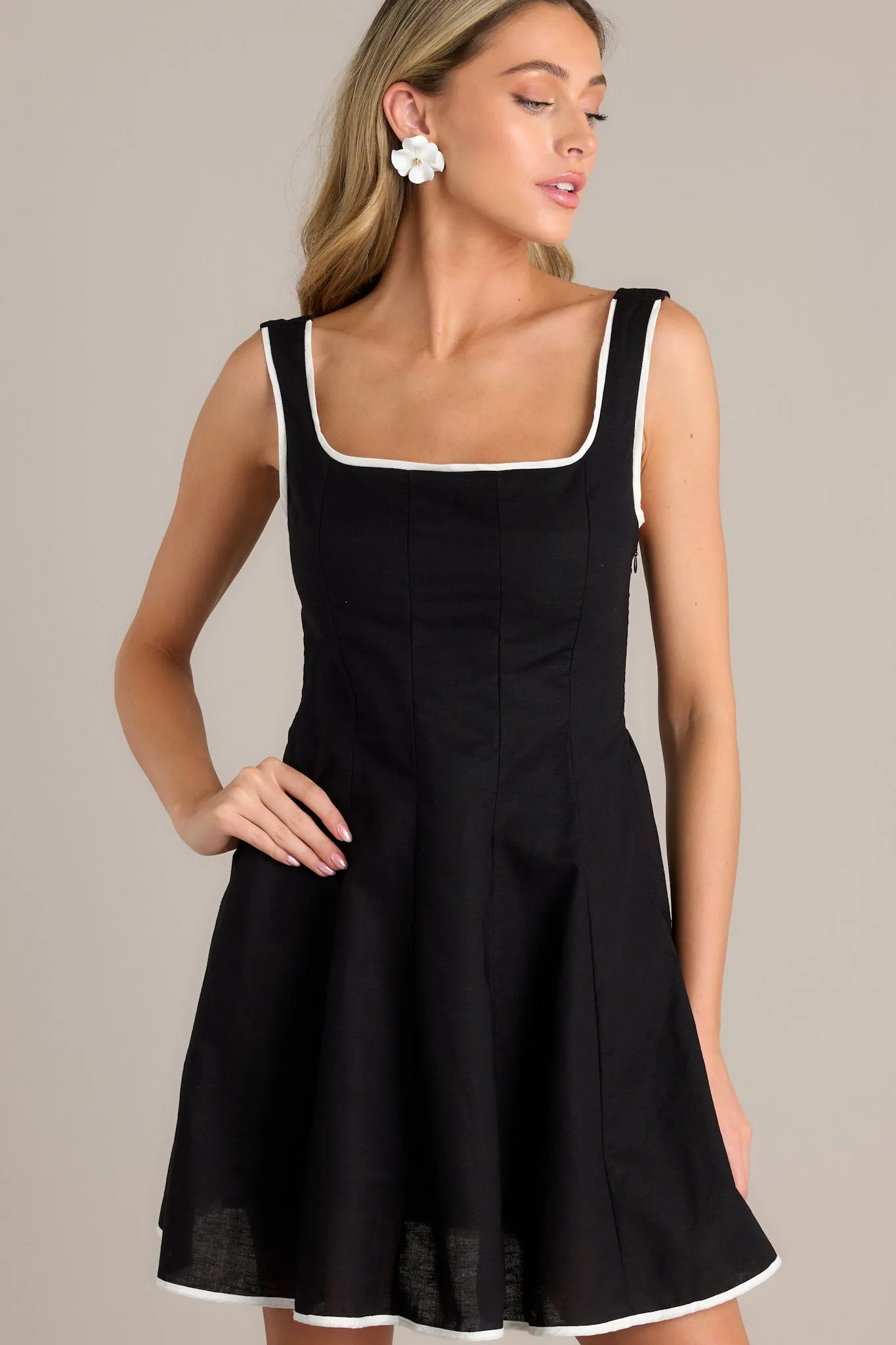 Classic Couture Black Cotton Blend Mini Dress
