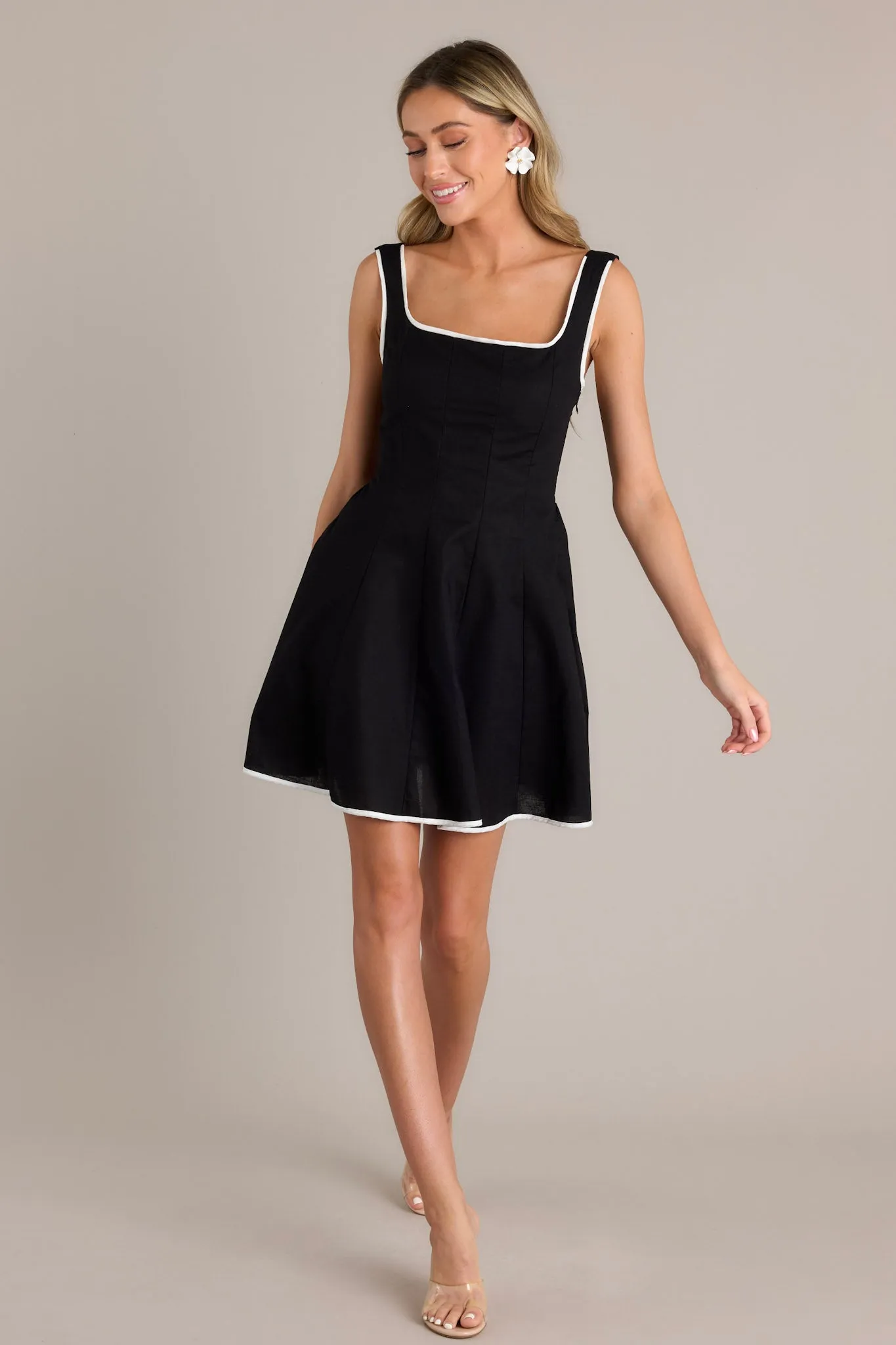 Classic Couture Black Cotton Blend Mini Dress