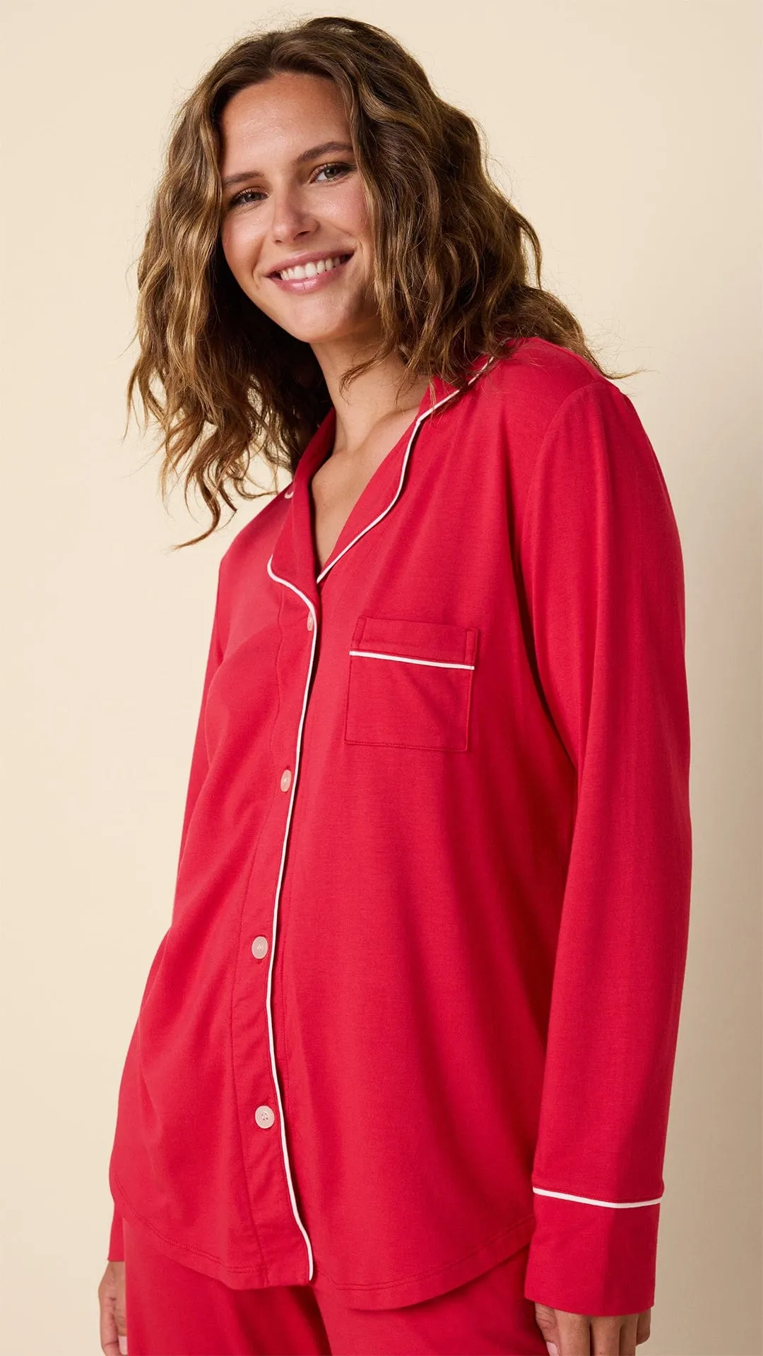 Classic Pima Knit Long-Sleeved Pajama - Red