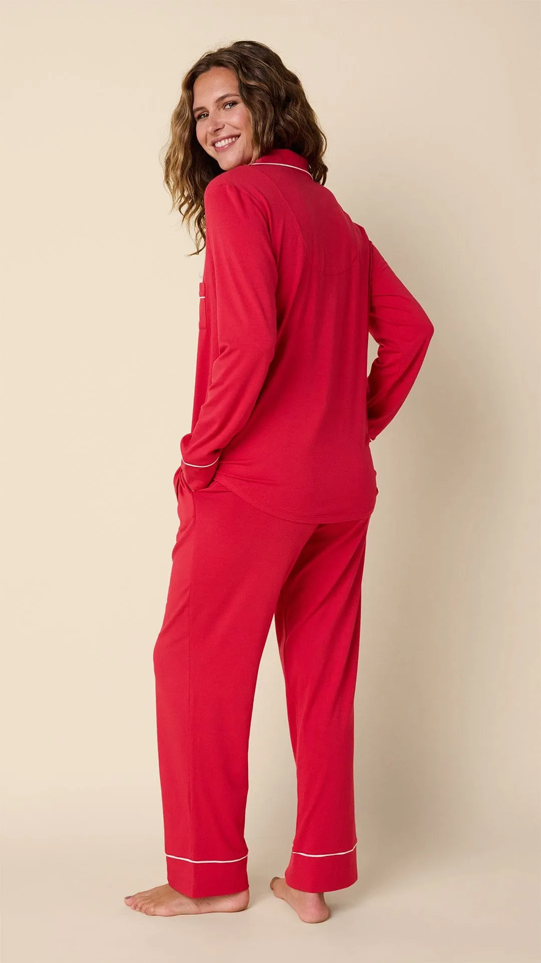 Classic Pima Knit Long-Sleeved Pajama - Red