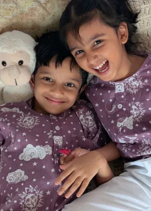 Cotton Night Suit for Kids | Nayantaara Mauve Cotton Night Suit for Kids | Nayantaara Mauve