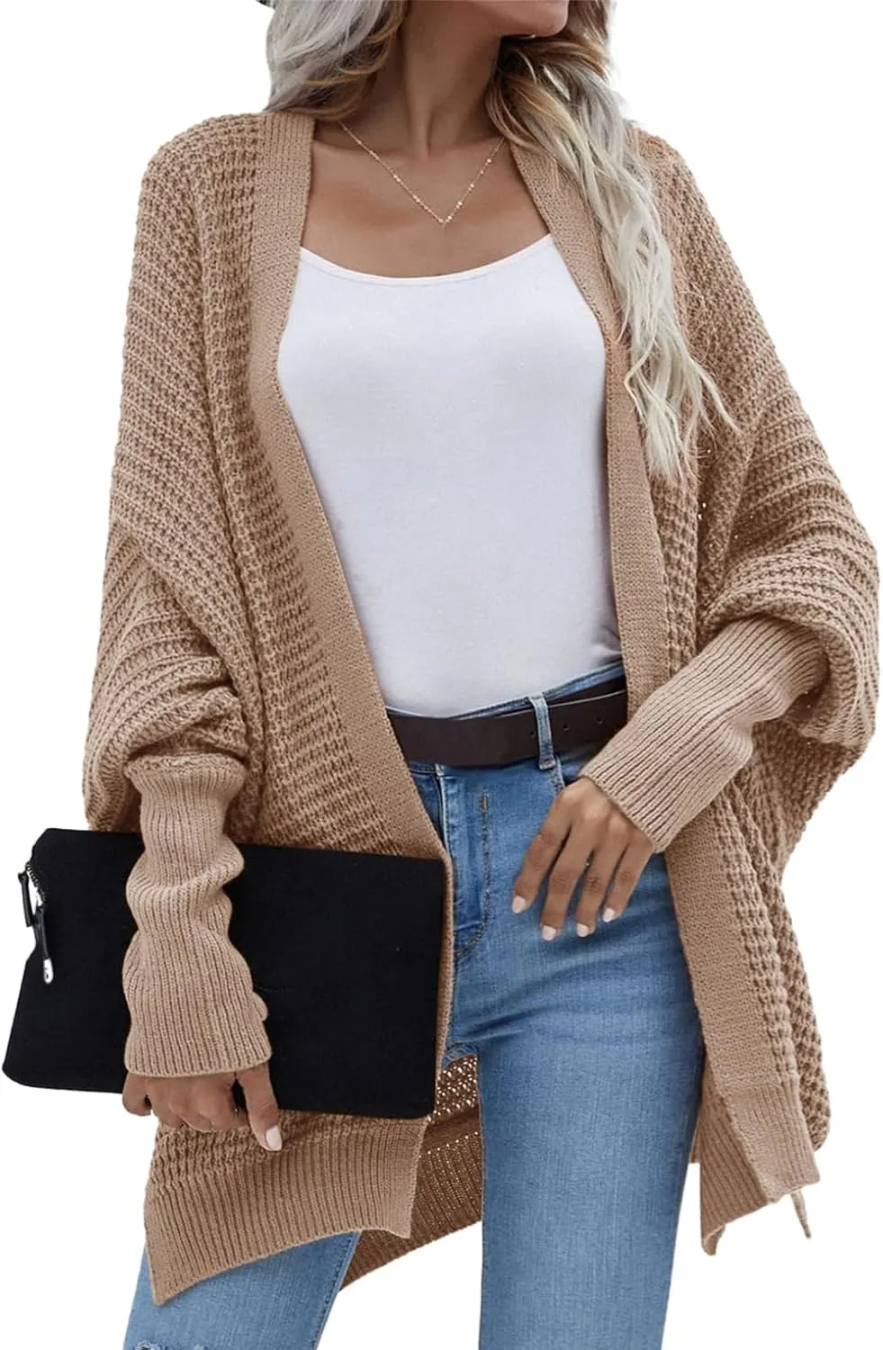 Dokotoo Women's 2025 Fashion Casual Oversized Open Front Batwing Long Sleeve Chunky Knit Cardigans Sweaters Outerwear Coats