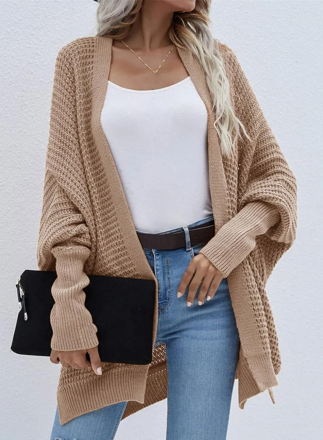 Dokotoo Women's 2025 Fashion Casual Oversized Open Front Batwing Long Sleeve Chunky Knit Cardigans Sweaters Outerwear Coats