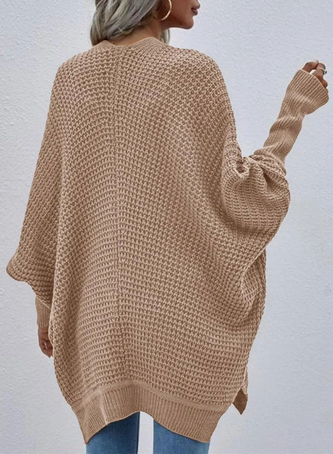 Dokotoo Women's 2025 Fashion Casual Oversized Open Front Batwing Long Sleeve Chunky Knit Cardigans Sweaters Outerwear Coats
