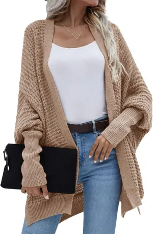 Dokotoo Women's 2025 Fashion Casual Oversized Open Front Batwing Long Sleeve Chunky Knit Cardigans Sweaters Outerwear Coats