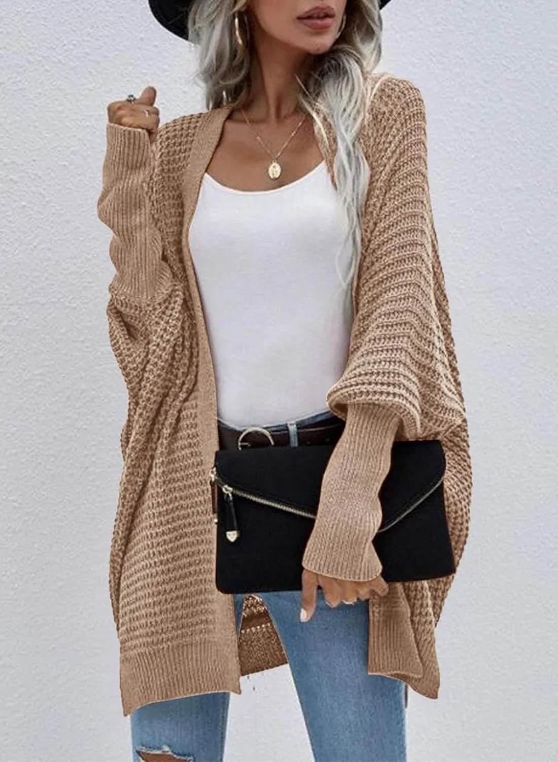 Dokotoo Women's 2025 Fashion Casual Oversized Open Front Batwing Long Sleeve Chunky Knit Cardigans Sweaters Outerwear Coats