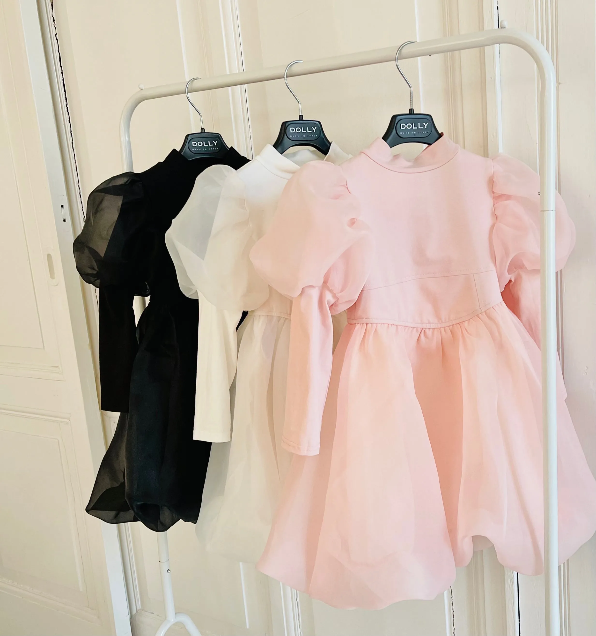 DOLLY WORLD PUFF LONG SLEEVE BALLOON ORGANZA DRESS WITH COTTON BODY black