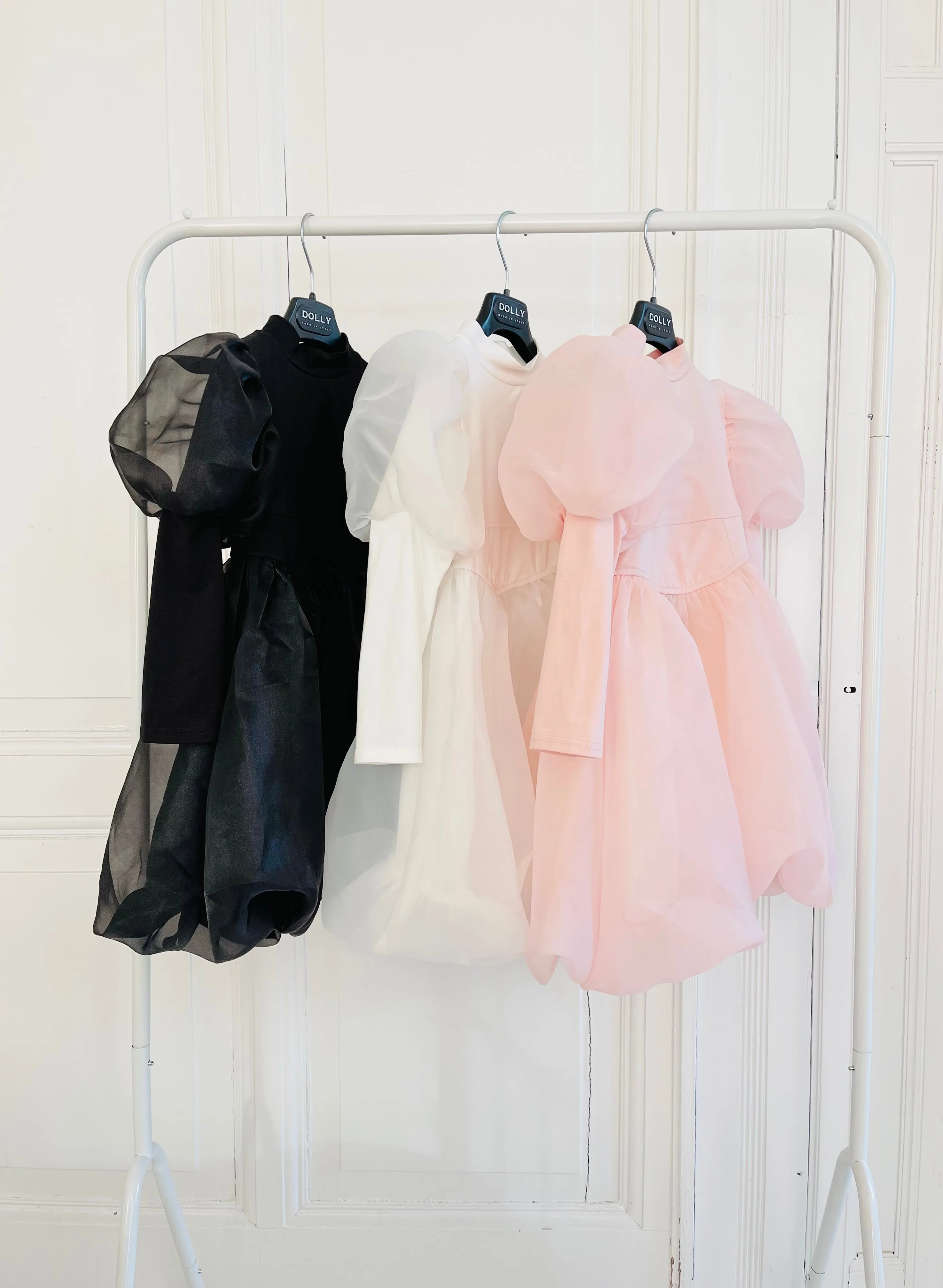 DOLLY WORLD PUFF LONG SLEEVE BALLOON ORGANZA DRESS WITH COTTON BODY black