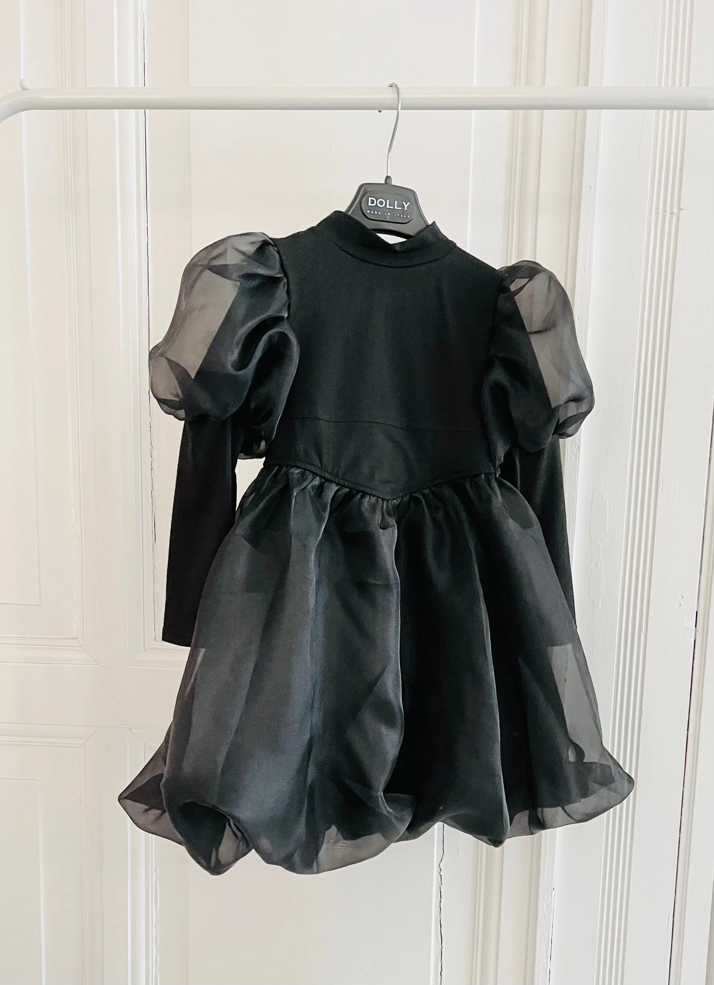 DOLLY WORLD PUFF LONG SLEEVE BALLOON ORGANZA DRESS WITH COTTON BODY black