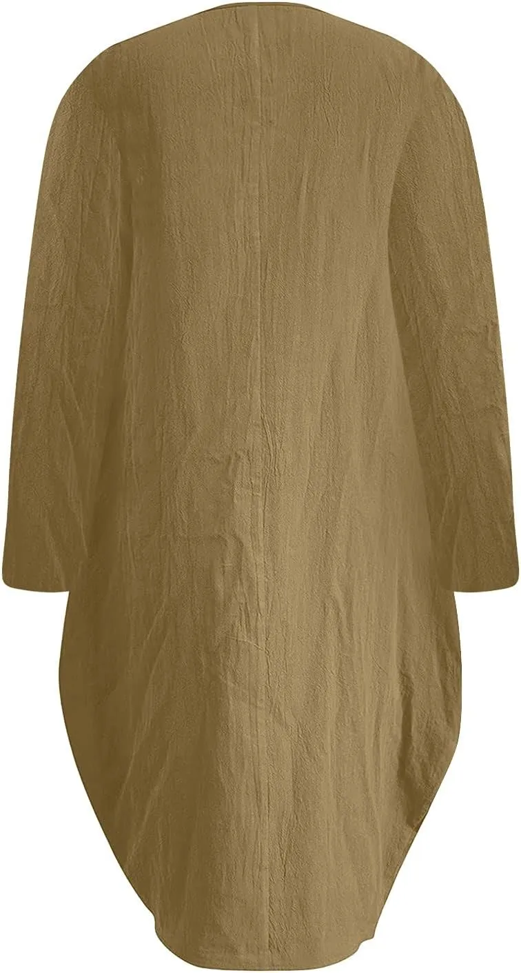 Dresses for Women 2024,Summer Casual Loose Long Top Crewneck 3/4 Sleeve Solid Lightweight Plus Size Dress with Pocket