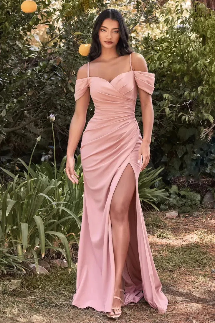 Dusty Rose Crepe Off The Shoulder Dress