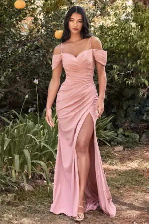 Dusty Rose Crepe Off The Shoulder Dress