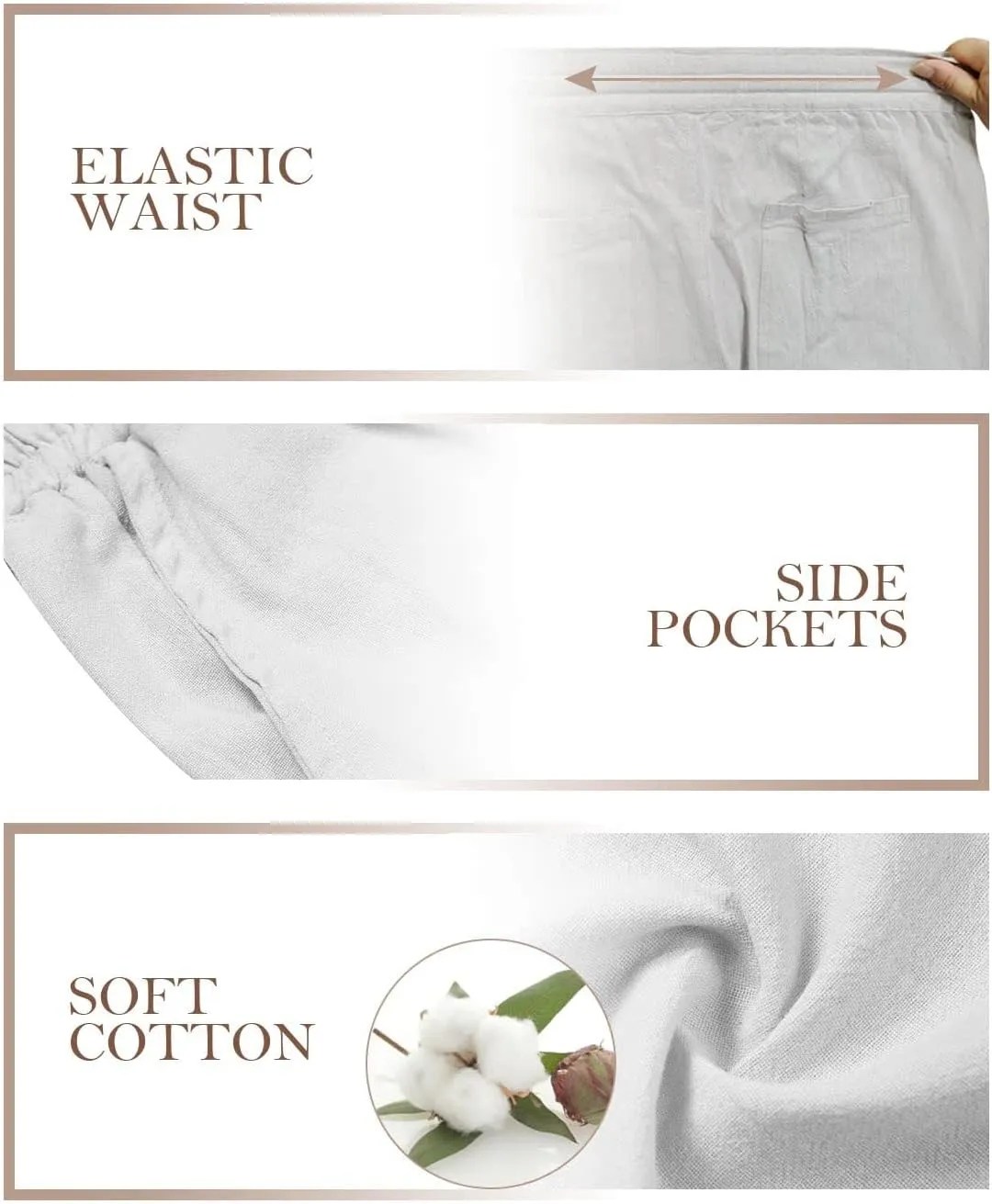 ECUPPER Womens Cotton Cropped Pants Loose Fit Wide Leg Capri Casual Plus Size Elastic Waist Trousers