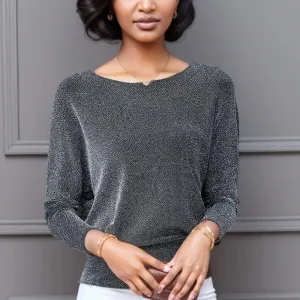 Elegant Classic Shiny Fashionable Blue Sequined Black Glittering Top