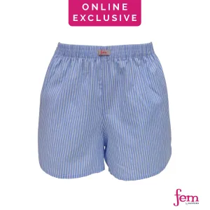 Fem by Hanford Ladies Women 100% Premium Cotton Woven Comfy Sleep Lounge Boxer Shorts Stripe FW1 (1PC)