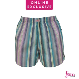 Fem by Hanford Ladies Women 100% Premium Cotton Woven Comfy Sleep Lounge Boxer Shorts Stripe FW2 (1PC)