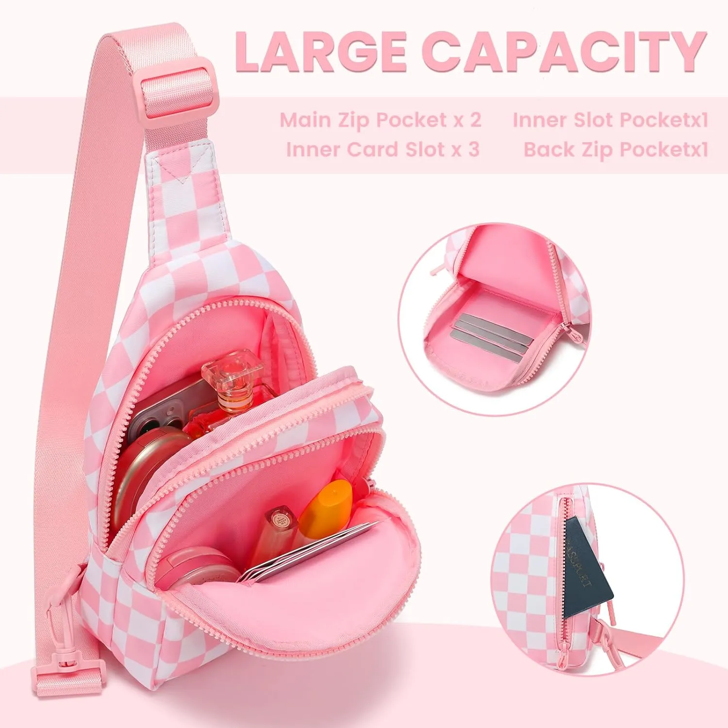 FODOKO Fashion Waist Pack for Women Stylish Plaid Pattern Adjustable Waterproof Crossbody Sling Bag,nylon quilted,Lightweight2025 Travel Essential