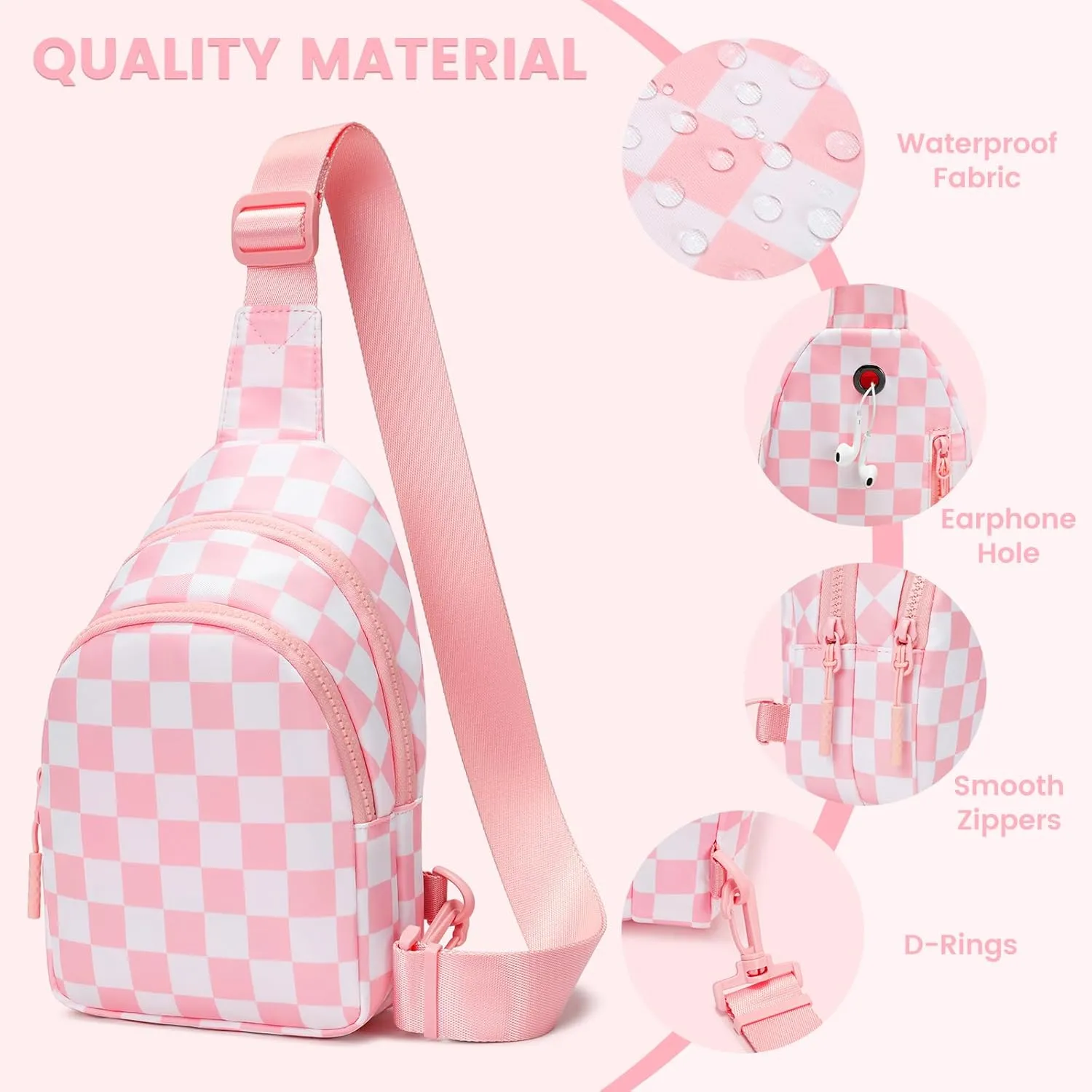 FODOKO Fashion Waist Pack for Women Stylish Plaid Pattern Adjustable Waterproof Crossbody Sling Bag,nylon quilted,Lightweight2025 Travel Essential