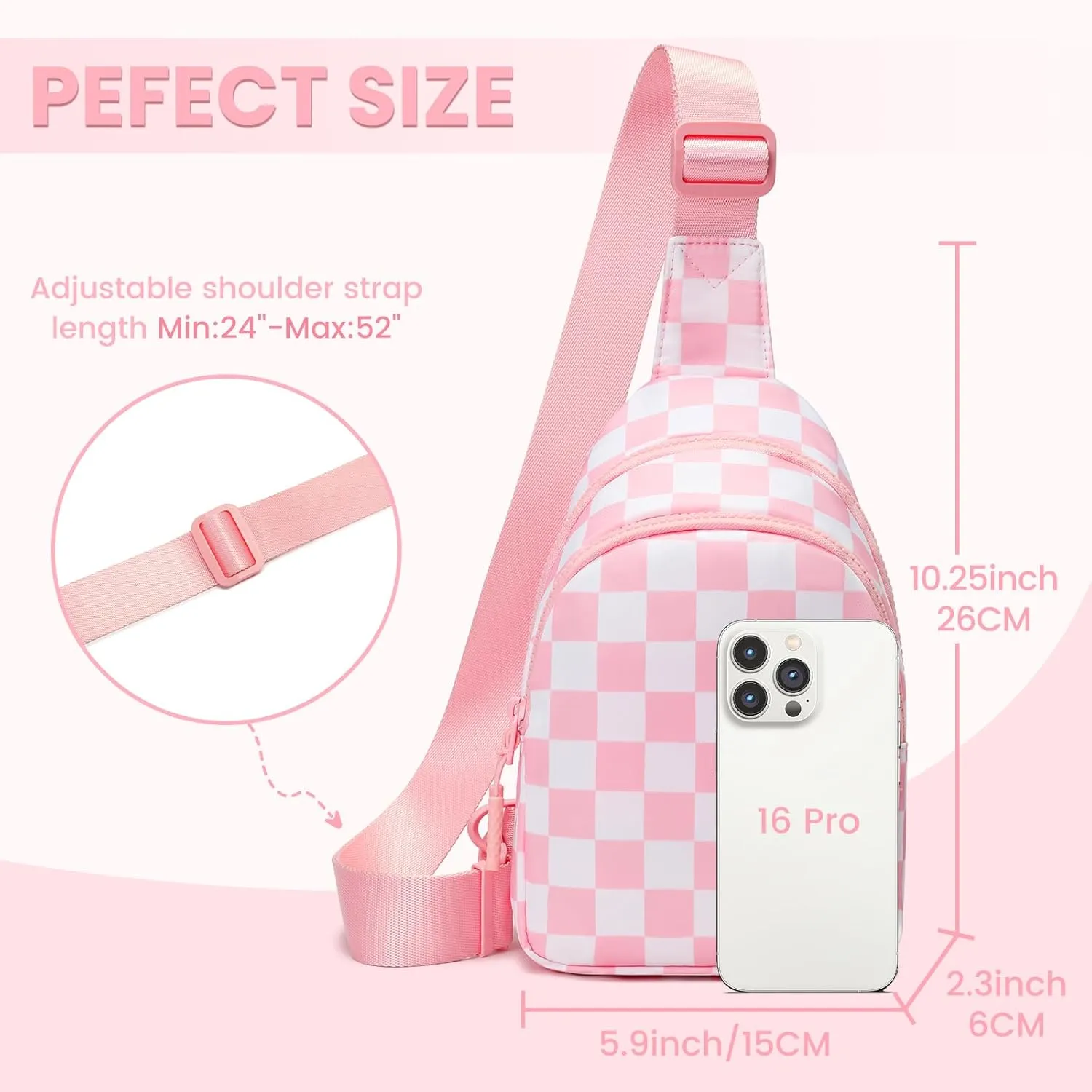 FODOKO Fashion Waist Pack for Women Stylish Plaid Pattern Adjustable Waterproof Crossbody Sling Bag,nylon quilted,Lightweight2025 Travel Essential