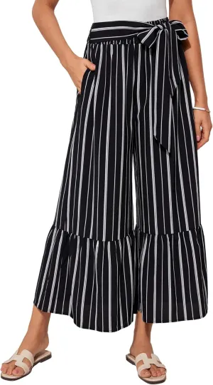 GRACE KARIN Women's 2025 Summer Wide Leg Palazzo Pants Elastic High Waisted Boho Casual Flowy Beach Pants with Pockets