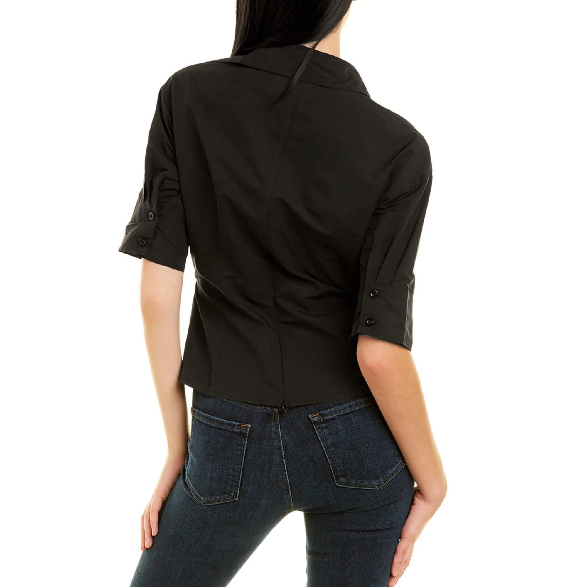 Gracia Collared Cut Out Twisting Point Blouse Top