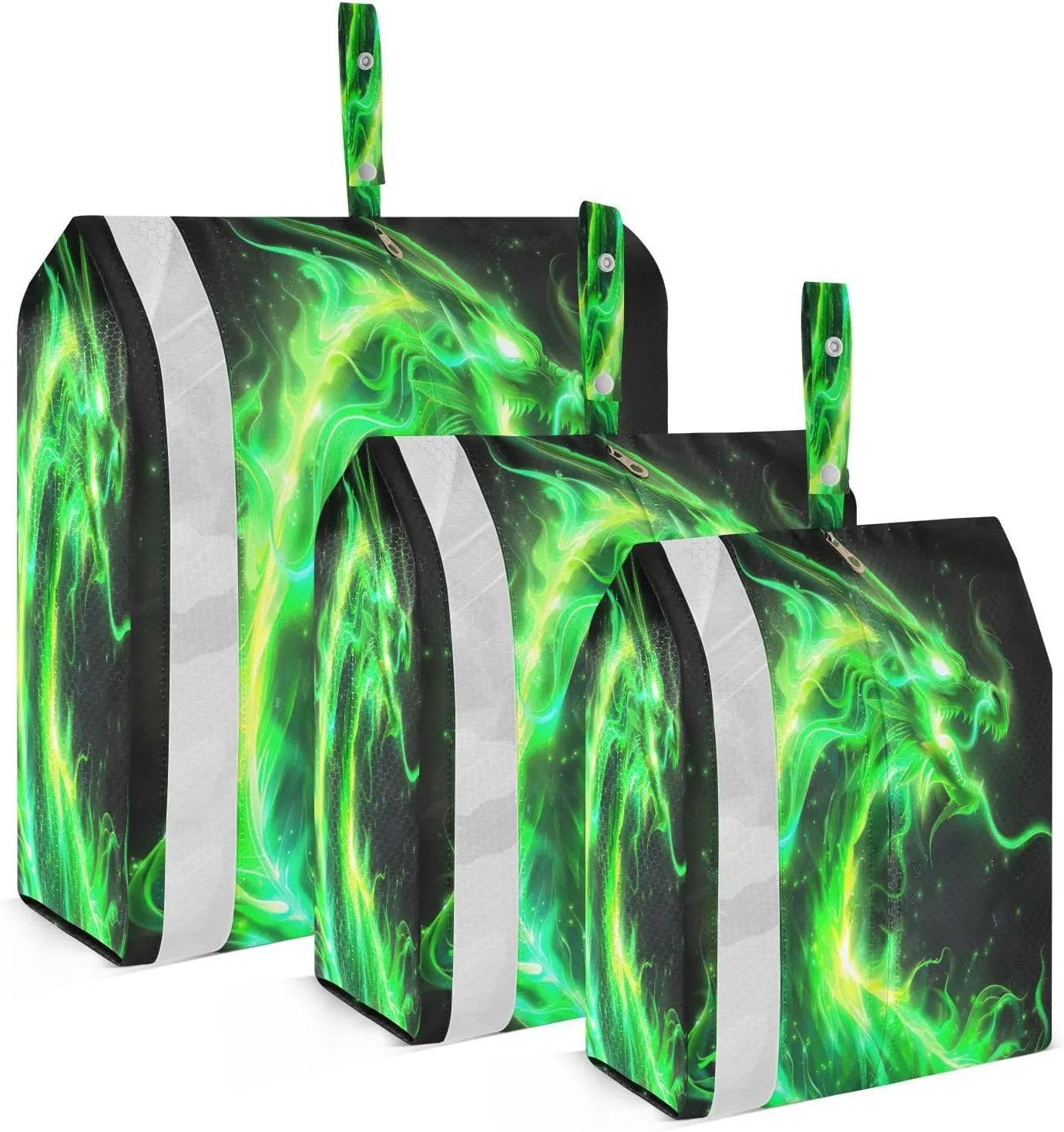 Green Flame Dragon Loong Essential Packing Cubes for Travel - Multipurpose & Waterproof Storage Bags 3 Set for Home and Travelling