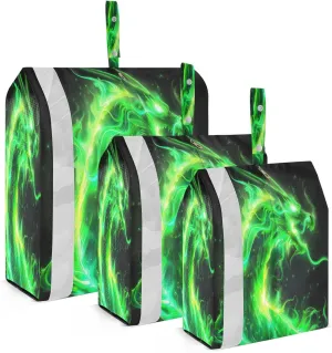Green Flame Dragon Loong Essential Packing Cubes for Travel - Multipurpose & Waterproof Storage Bags 3 Set for Home and Travelling