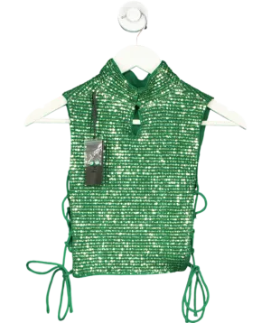 h:ours Green Sequin 21 Tie Side Crop Top UK S