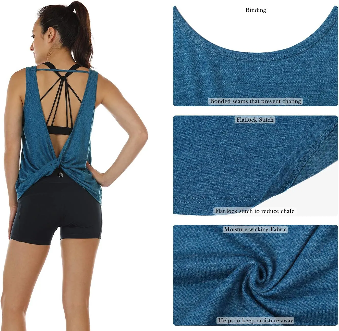 icyzone Women's Open Back High Neck Workout Athletic Gym Tank Tops