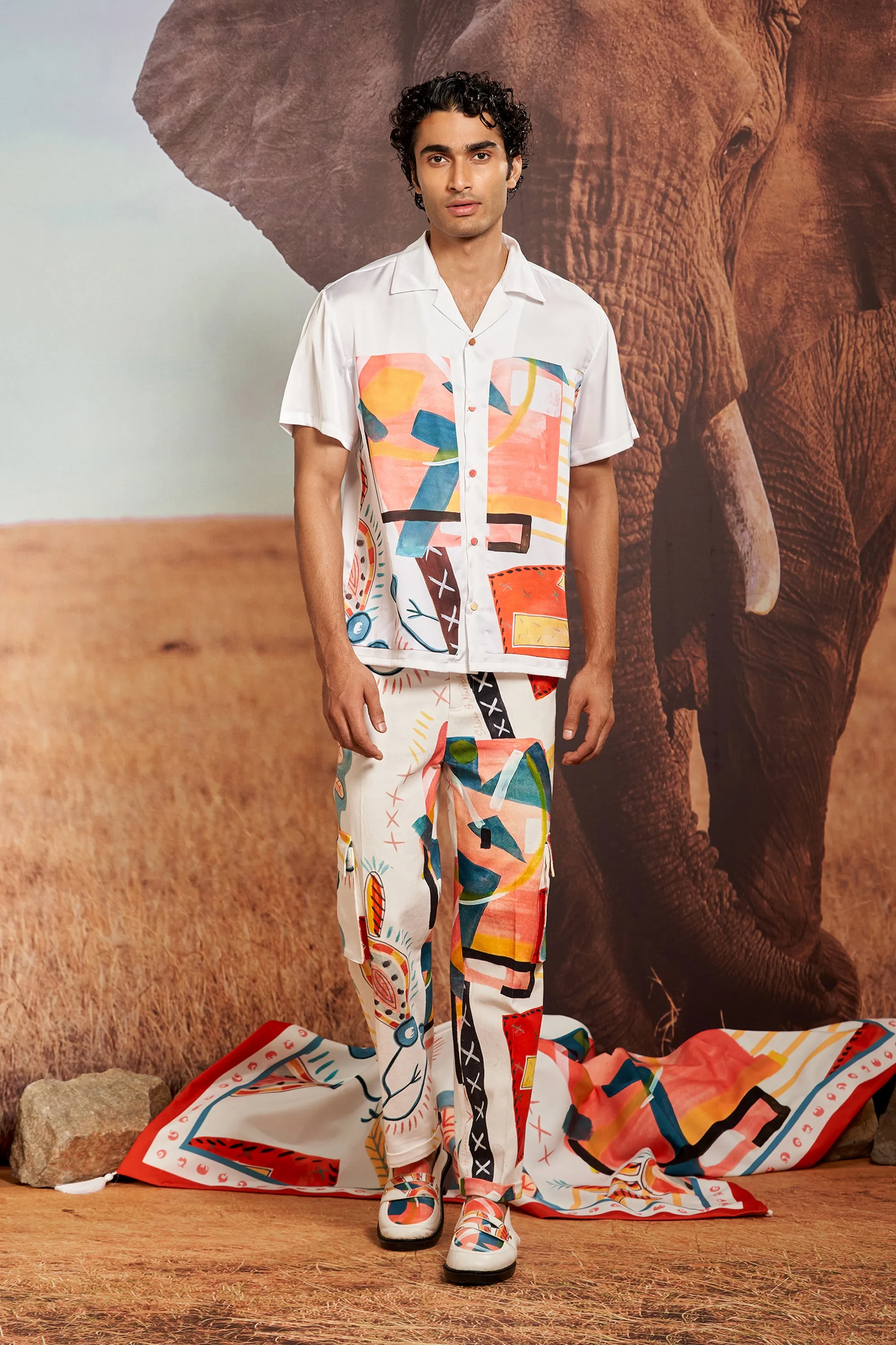 Ivory & Surocco Panelled Resort Shirt