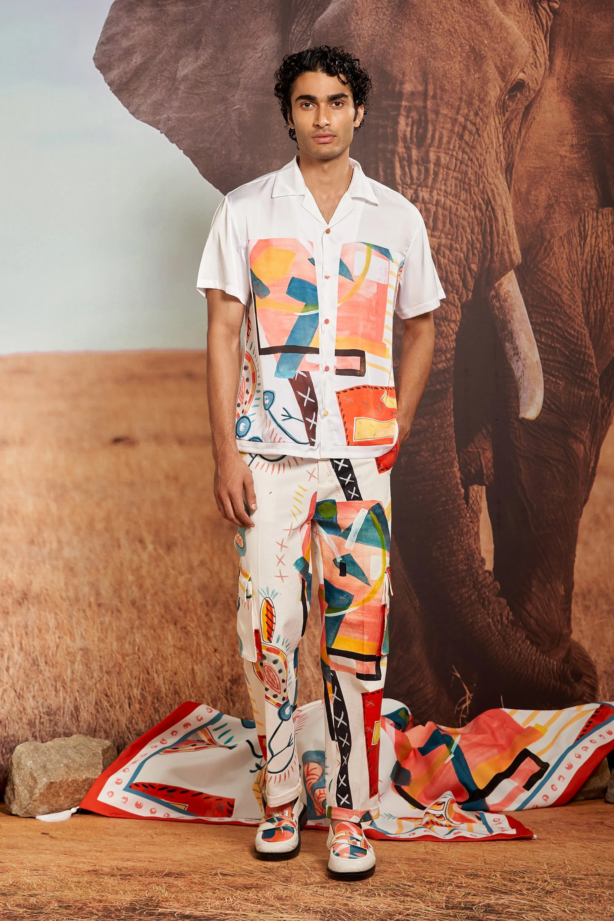 Ivory & Surocco Panelled Resort Shirt