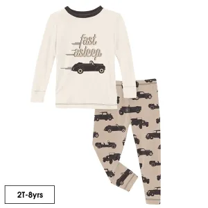 Kickee Pants Long Sleeve Graphic Tee Pajama Set  ~ Burlap Vintage Cars