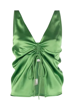 Klara Slip Satin Tie-front Green Top