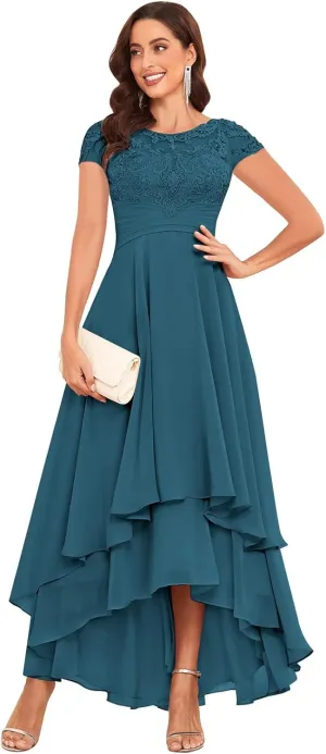 Lace Applique Mother of The Bride Dresses for Wedding Tea Length Chiffon A Line Formal Evening Gown