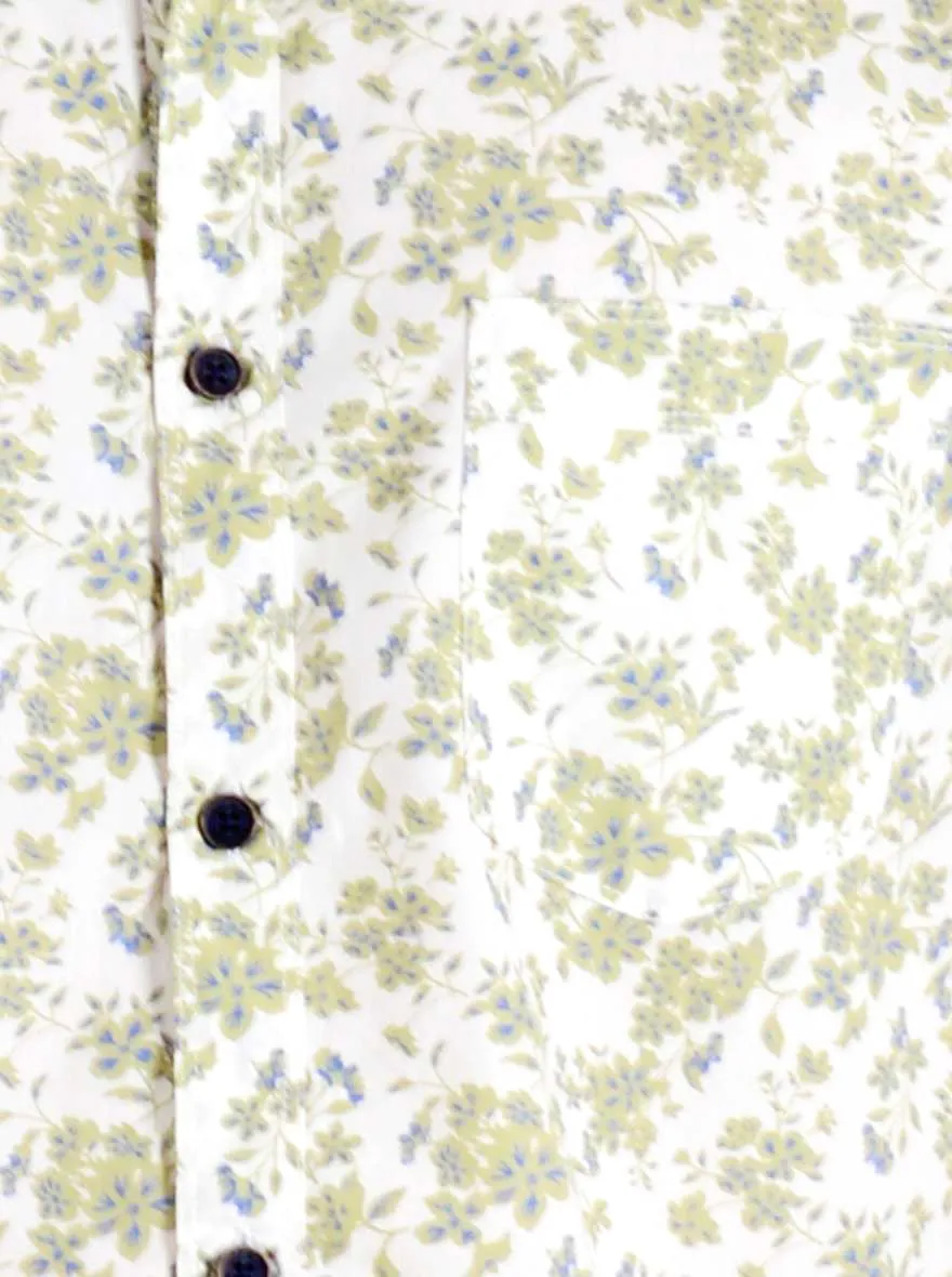 Lake Green & White Printed Slim Fit Casual Shirt | JadeBlue