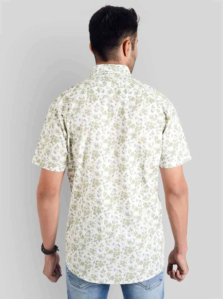 Lake Green & White Printed Slim Fit Casual Shirt | JadeBlue