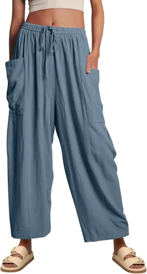 LILLUSORY Womens Linen Wide Leg Pants 2025 Casual Loose Lightweigt Beach Palazzo Harem Pants
