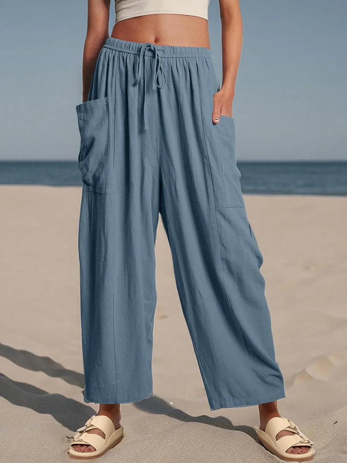 LILLUSORY Womens Linen Wide Leg Pants 2025 Casual Loose Lightweigt Beach Palazzo Harem Pants