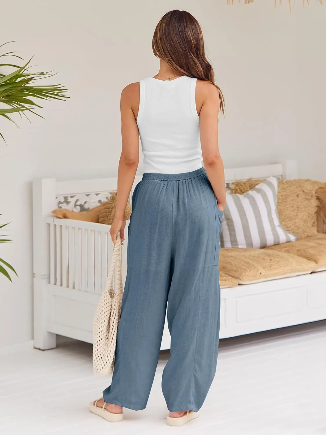 LILLUSORY Womens Linen Wide Leg Pants 2025 Casual Loose Lightweigt Beach Palazzo Harem Pants